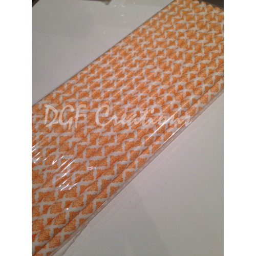 Damask Orange Pattern  Paper Straw click on image to view different color option